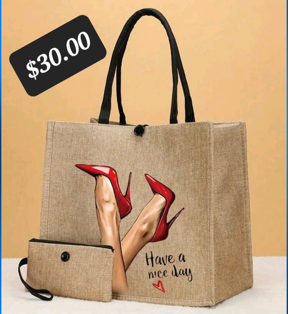 Hand Bag & Clutch Purse Set (Red Heels)